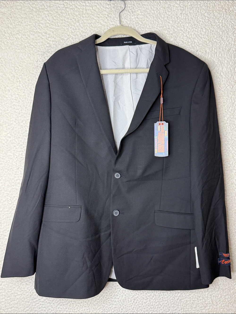 NWT Egara Suit Jacket Mens Skinny Fit Stretch Separates Blazer Black 46L